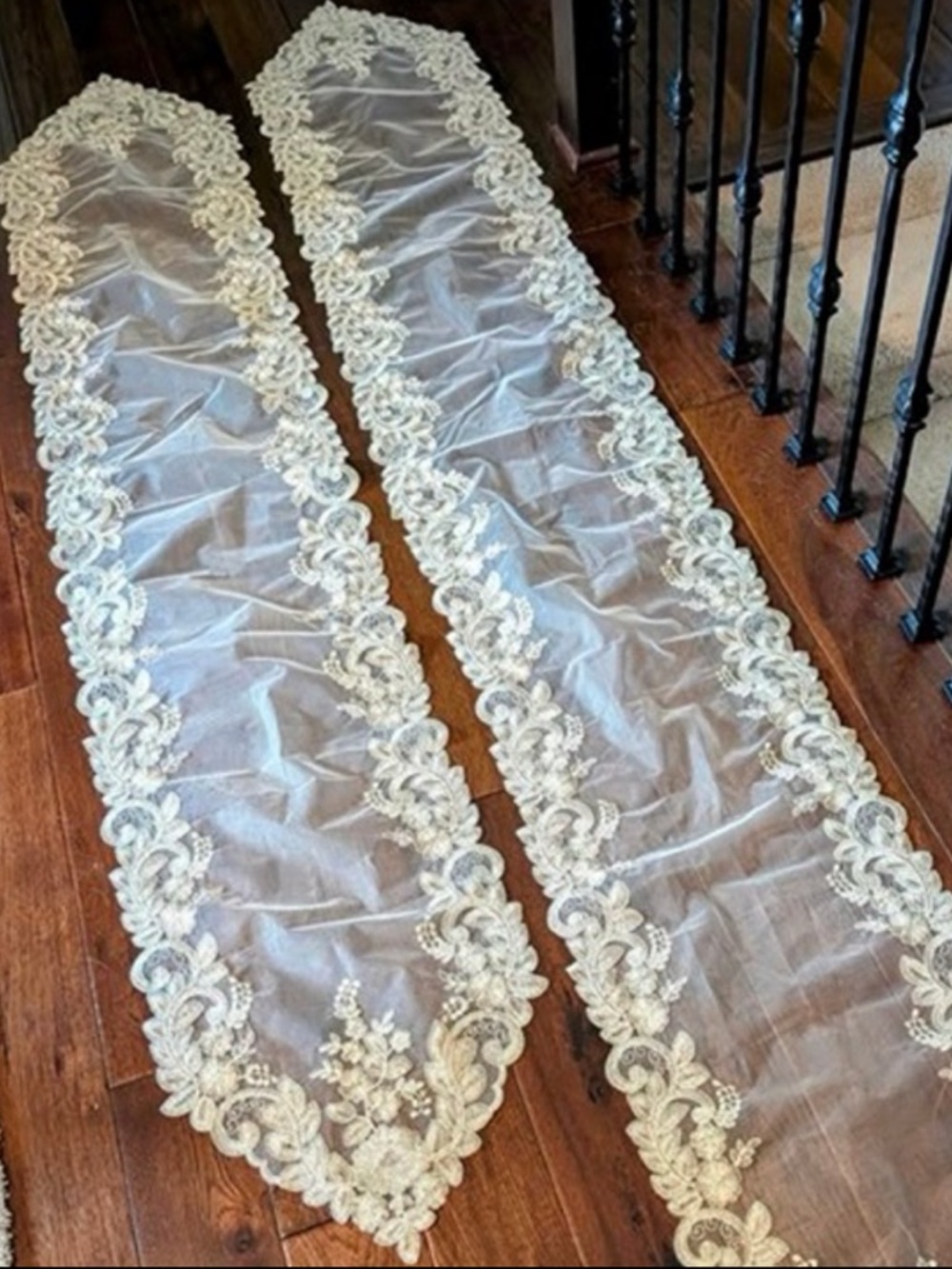 Wedding Ivory Lace Runners - Sheer w/ Embroidered Trim (10)
